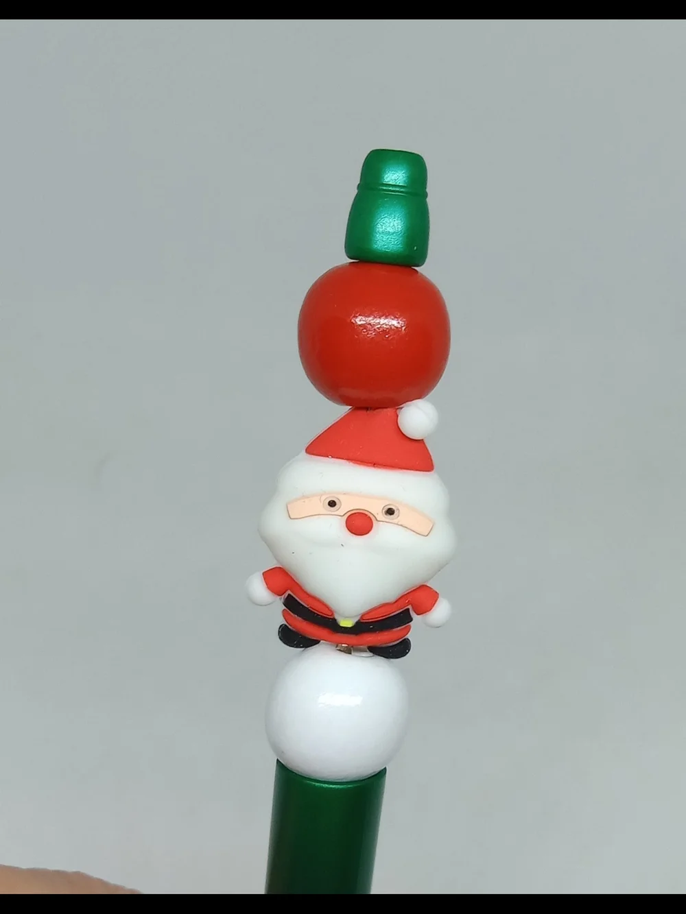 Festive Green Snowman Keychain Pen with Red Tassel
